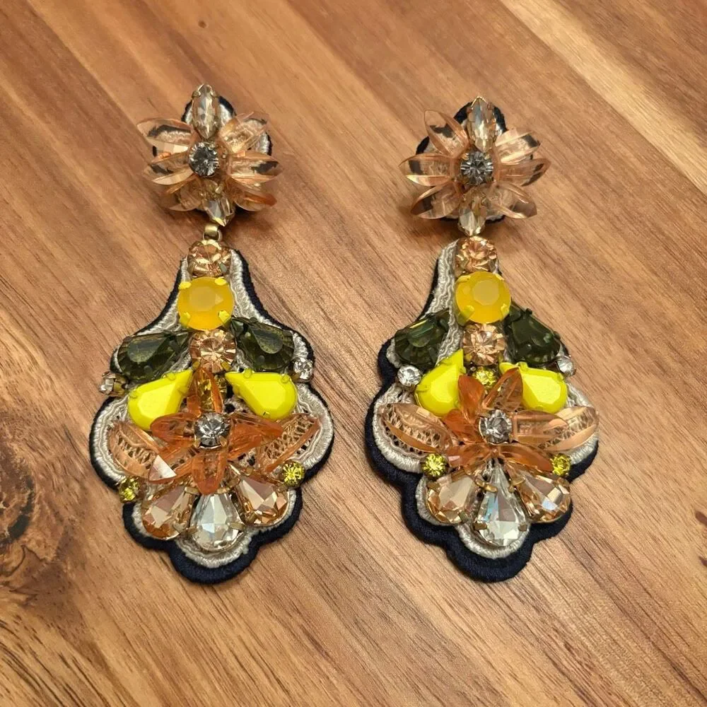 J.Crew | Floral Jeweled Statement Earnings | 3 1/4” Length